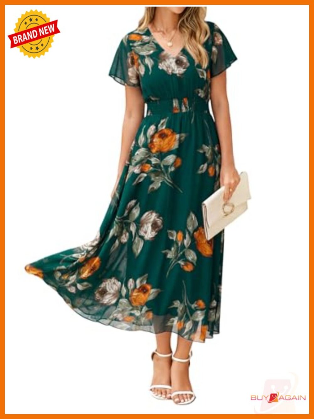 Women's Floral Maxi Dress Short Sleeve V-Neck Chiffon Boho Wedding Guest